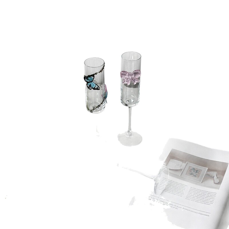 高颜值香槟杯超薄ins风玻璃蝴蝶高脚杯葡萄酒杯家用水晶杯子礼物|undefined