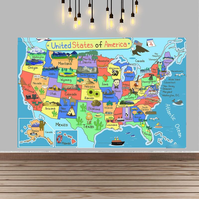 Cross-Border United States Map Photo Shooting Props Photography Background Cloth Family Party Atmosphere Layout Decorative Banner