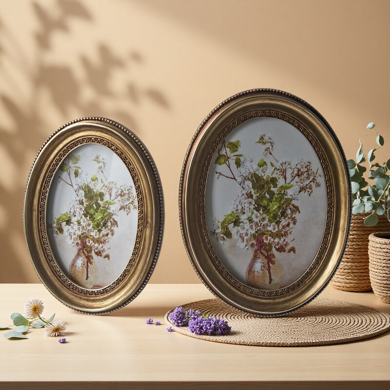 Vintage Gilt Oval Carved Picture Frame European Style Distressed Resin Tabletop Ornament French Wall Decorative Picture Frame Dual-Use Decorative Piece Vintage Gilt Oval Carved Picture Frame European Style Distressed Resin Tabletop Ornament French Wall Decorative Picture Frame Dual-Use Decorative Piece