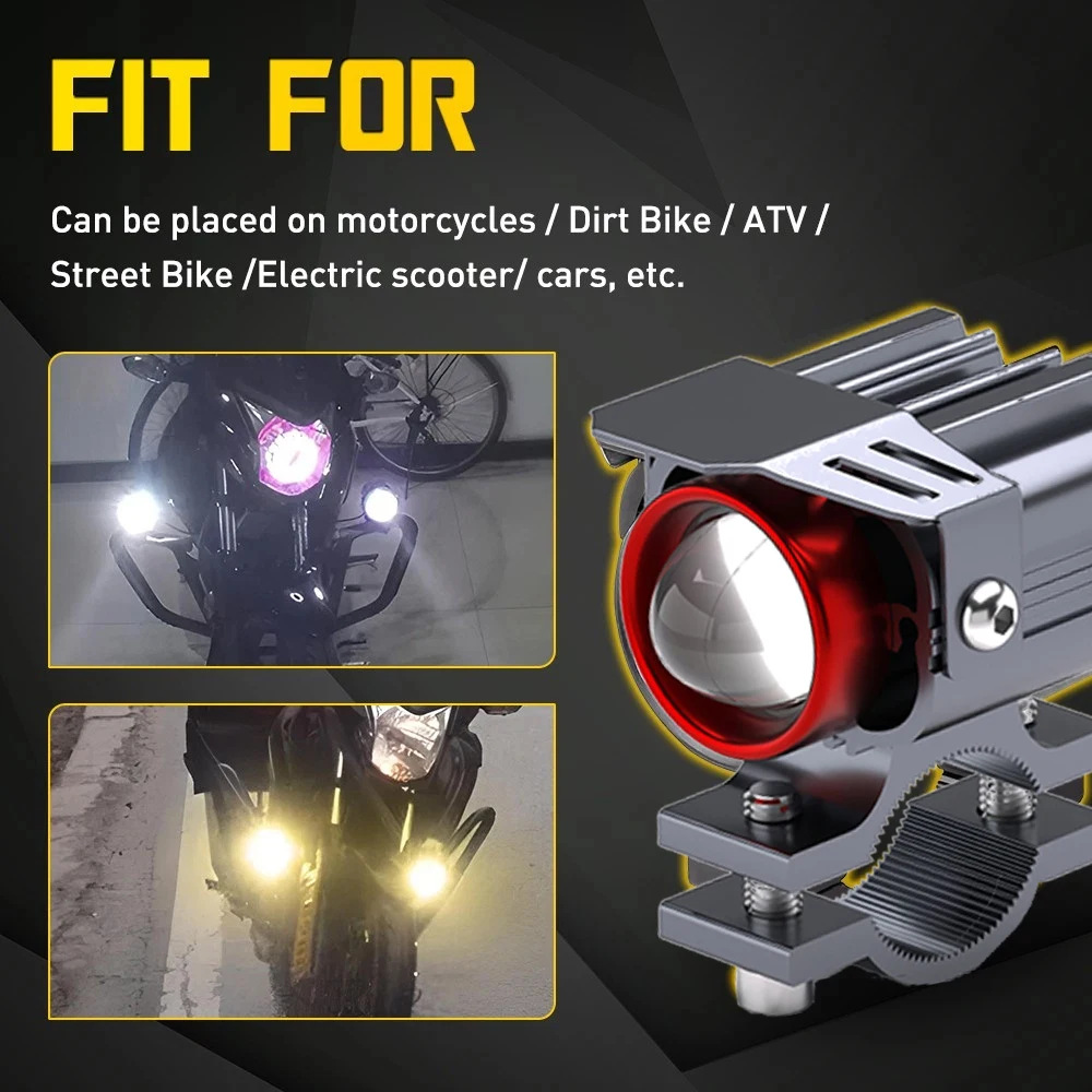 Motorcycle Spotlight Headlight Led Dual-Color Mini Spotlight, Integrated High and Low Beam, Waterproof, Super Bright, 12-80V