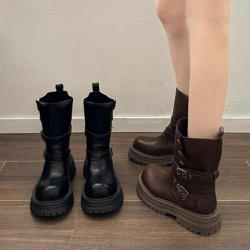 British Style Boots for Women 2025 New Autumn Retro Women's Shoes Maillard Brown Boots Thick-Soled Black Short Boots