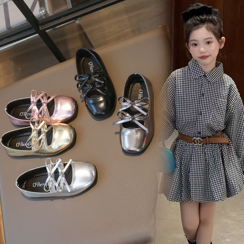 Girls' Korean-Style Fashionable Bow-Knot Leather Shoes 2026 Spring and Autumn New Mary Jane Ballet Princess Shoes Loafers
