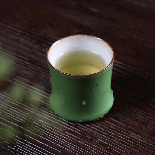 Jiejie high rise cup stoneware product cup bamboo green tea cup bamboo green glaze master cup small cup tea set