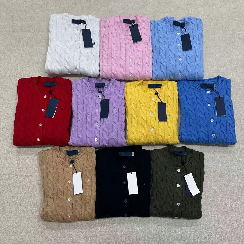 High-end foreign trade version/Scannable RL logo embroidered cable-knit cardigan, round-neck, long-sleeved, slim-fit, slimming, autumn High-end foreign trade version/Scannable RL logo embroidered cable-knit cardigan, round-neck, long-sleeved, slim-fit, slimming, autumn