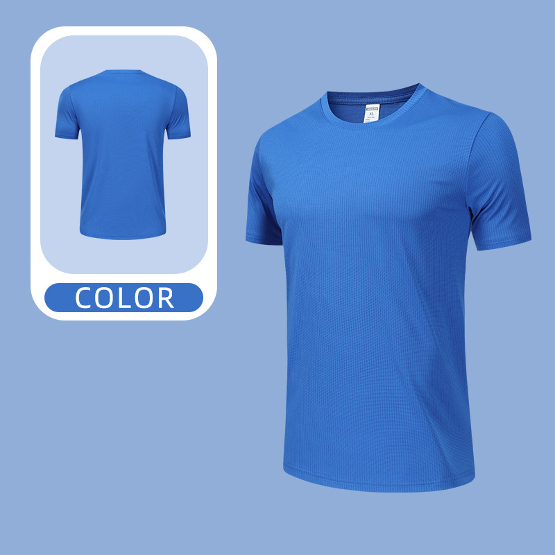 Camiseta deportiva deportiva deportiva de carrera masculina de manga corta de secado rápido transfronterizo Camiseta publicitaria con impresión LOGO Cuello redondo Camiseta de trabajo con mangas en T