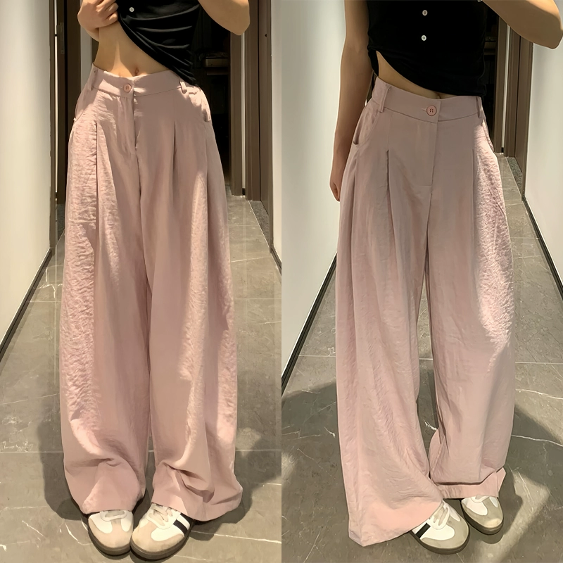 Розовые молочные брюки Fu Shan женские летние тонкие и вертикальные брюки