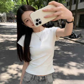 修身短袖T恤女2026夏新款韩版少女时尚洋气正肩纯色圆领百搭上衣
