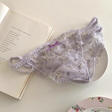 罗曼紫碎花~法式甜美三角裤低腰网纱细带浪漫少女透气性感内裤