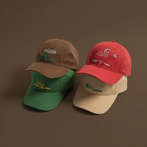 Small Face Coffee Brown Hat for Women Spring and Summer Sunshade Duckbill Hat with American Letter Embroidery Men's Cap Soft Brim Trendy