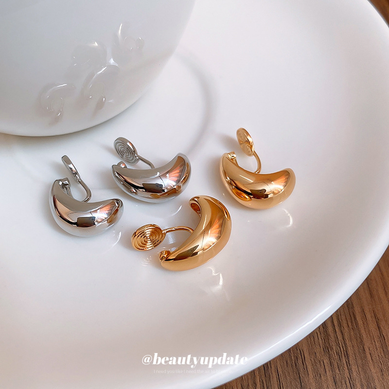 Gotas de agua de metal transfronterizas, pinzas para la oreja de guisantes, pendientes simples sin agujeros, pendientes de temperamento de moda, lujo ligero, sentido de alta gama