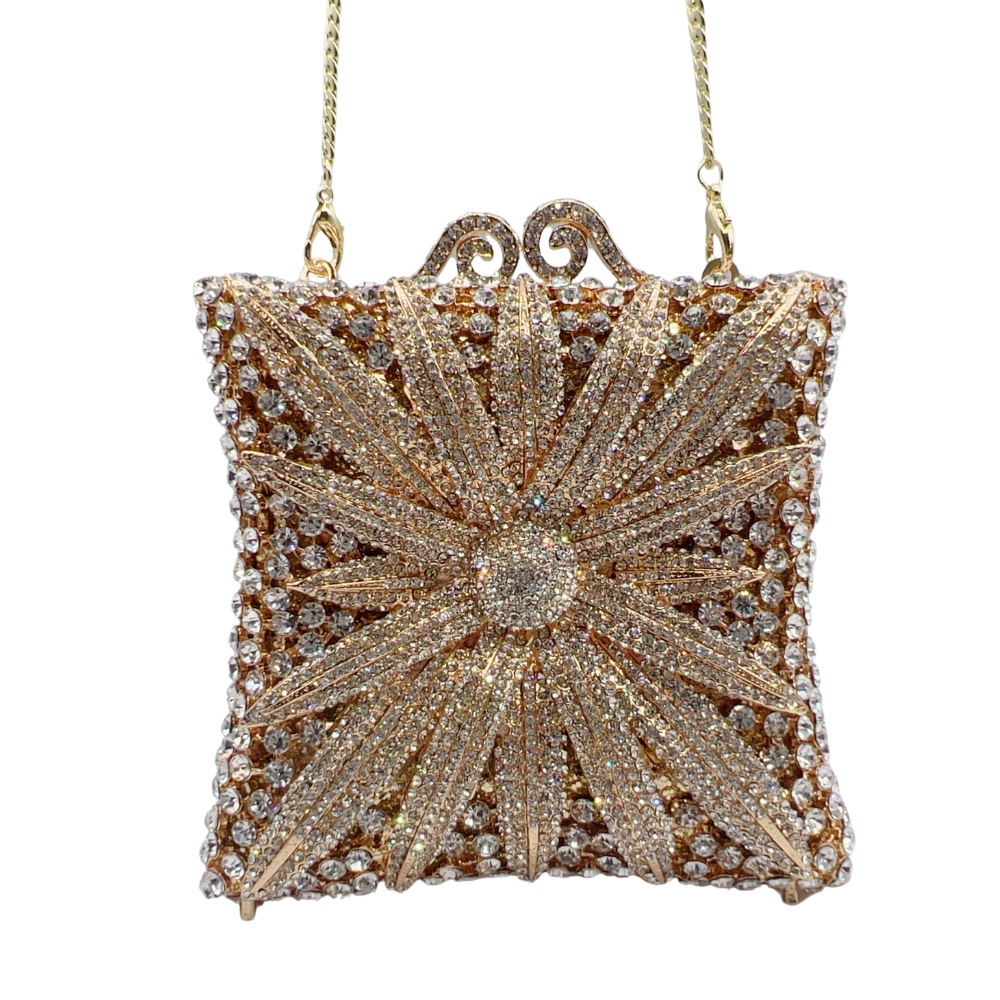 Bolsa de noche de Rhinestone caja cuadrada de crisantemo con diamantes bolsas de banquete de diamantes bolsas de mano de mujer nuevas