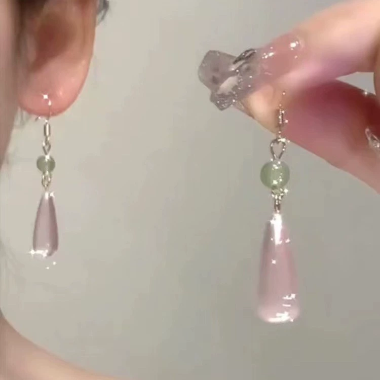 Снипперы-фиалки? Drop Jasper Earrings, ретро-китайский стиль, варианты заушины и клипса, 4.5 см