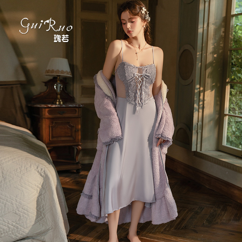 Rose Mesh Sheer Low-Cut Gathered Chest Pad Long Plus Size Camisole Nightgown Homewear Set P4258 Rose Mesh Sheer Low-Cut Gathered Chest Pad Long Plus Size Camisole Nightgown Homewear Set P4258