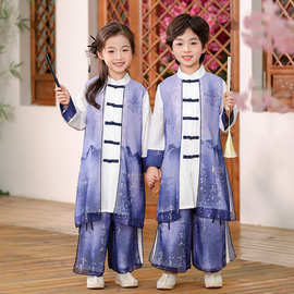 儿 童中国风长袍武术练功服男女 童演出服幼儿园汉服武侠古唐装春