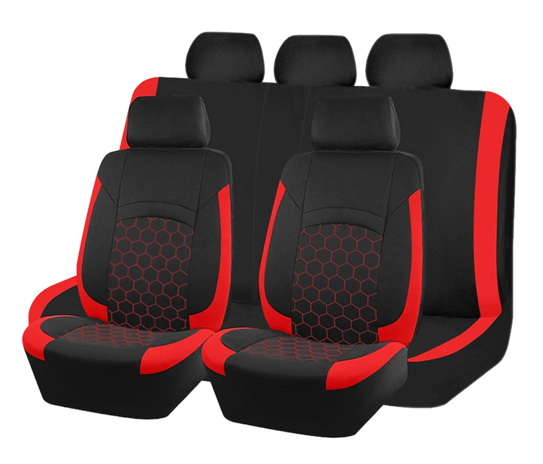 New Hexagonal Honeycomb Car Seat Cushion, Soft and Wear-Resistant, Full-Coverage Seat Cover, Black and Red, Black and Beige Dual-Color Car Seat Cushion