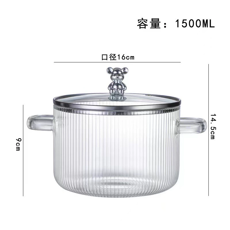 П скла бутыл бутылка Bear-Striped Glass Pot - утолщенная посуда двойными ушками, прозрачная миска для супа/лапши для молока и хот-пота