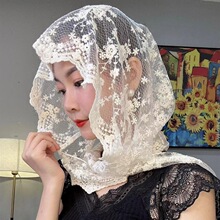 多用蕾丝帽子夏薄款防晒遮阳时尚春夏新款百搭刺绣围巾围脖网红