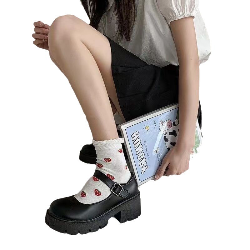 Zapatos de mujer Mary Jane zapatos de cuero nuevos zapatos de suela gorda jk británicos Retro Mary Jane zapatos negros brillantes tacones de pendiente