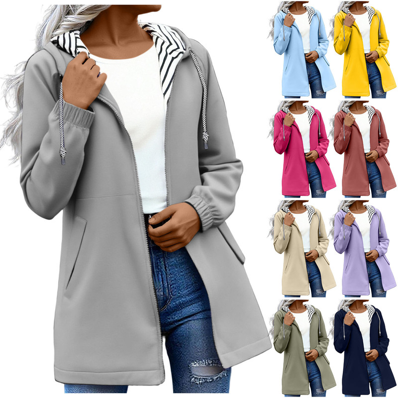 Amazon European and American Cross-Border Foreign Trade Women's Trench Coat, Outdoor Waterproof Jacket with Hood, British Style with Pockets Amazon European and American Cross-Border Foreign Trade Women's Trench Coat, Outdoor Waterproof Jacket with Hood, British Style with Pockets