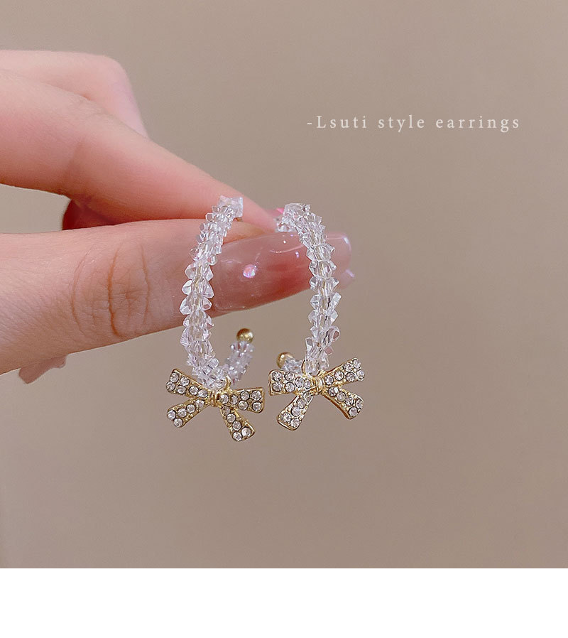 Elegant Simple Style Bow Knot Alloy Plating Artificial Crystal Rhinestones Women's Drop Earrings 1 Pair display picture 2