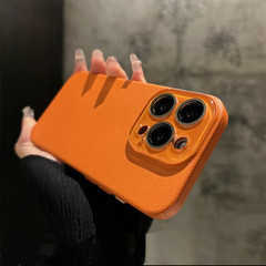 純色磨砂荔枝皮紋適用蘋果15ProMax新款水晶手機殼iPhone14promax