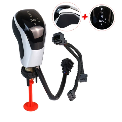Foreign Trade Suitable for Volkswagen Automatic Transmission Car Gear Shift Knob, Best-Selling Led Gear Head, Electronic Gear Modification Accessories (Cab and accessories) - electroplated-silver-flat-leather-white-light-automatic-transmission