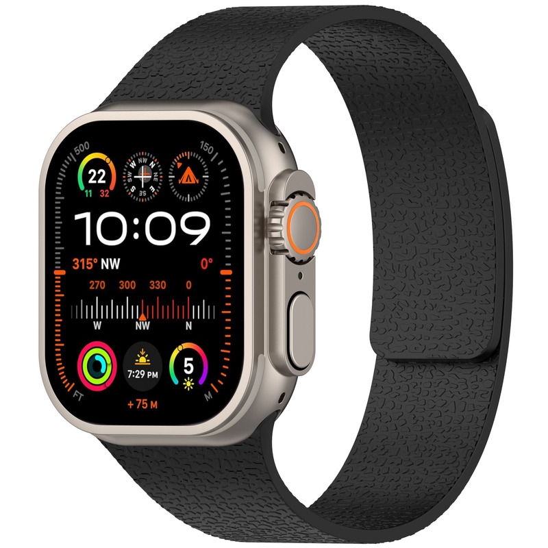 Apple iWatch S9 Ultra、S10、S11対応、ライチ柄シリコン製マグネット式腕時計バンド、ソフトマグネットダブルセクション|undefined