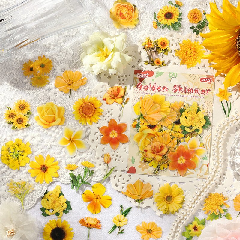 Paquete de pegatinas de mascotas transparentes impermeables DIY diario pegatinas de flores retro transfronterizas pegatinas