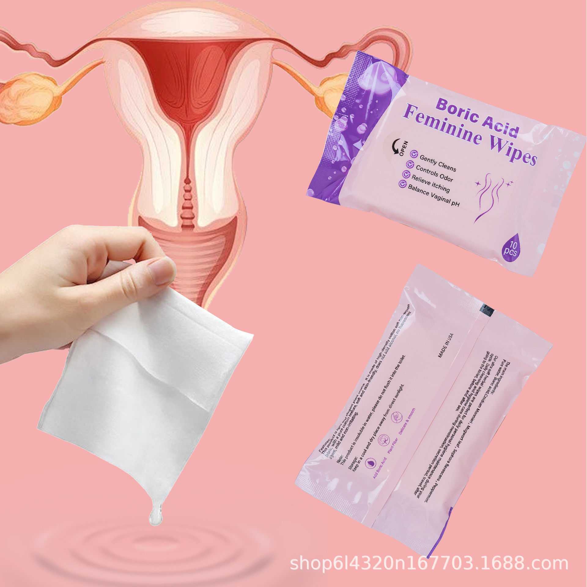 Feminine intimate wet wipes boric acid wipes 10 pcs/bag
