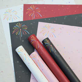 烟花造型纸高级感新年彩色烟花印花包装纸硬挺新年鲜花包装纸批发