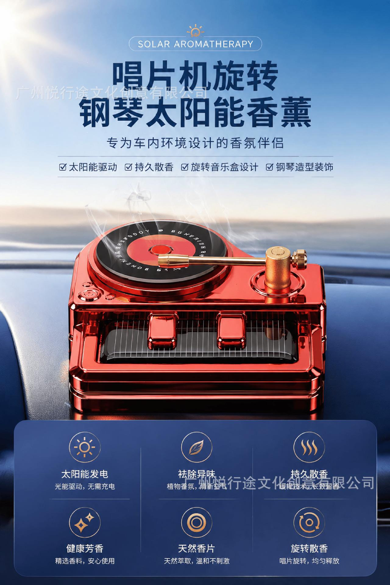 Cross-border best-selling car perfume, piano record player car air freshener, car air conditioning vent air freshener wholesale