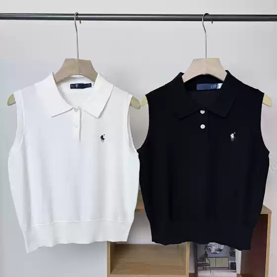High-Quality/Small Horse Embroidery 26 Women's Vest Polo Lapel Vest Knitwear Casual Women's Style