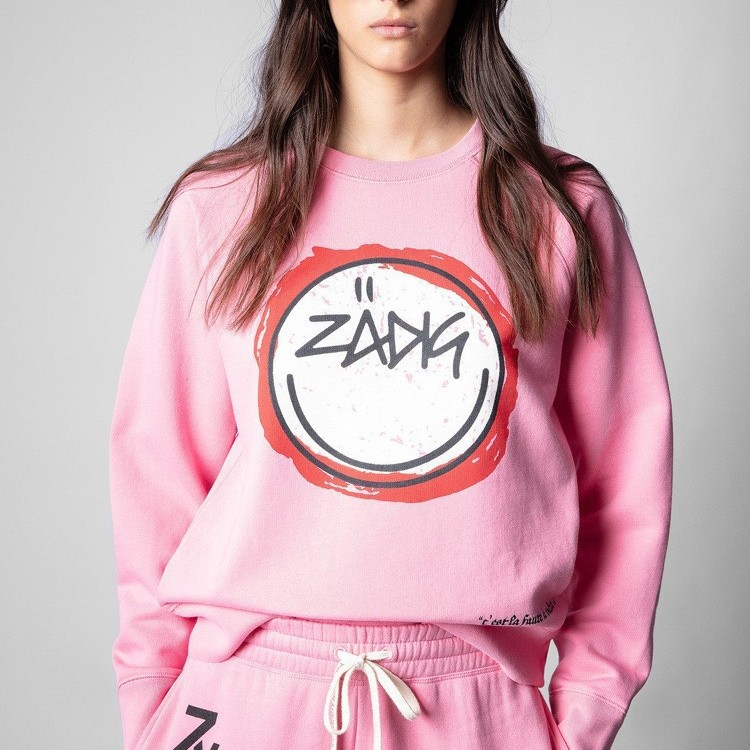Sudadera de forro polar con estampado de cara sonriente y letras ZV para mujer, estilo francés, otoño e invierno, 01_voghion.com