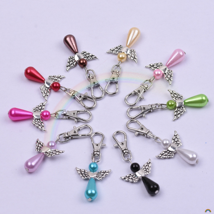 ABS Pearl Drop Angel Wings Pendant manual key Pendant Pearl alloy Mixed color 10 +colour foreign trade Selling