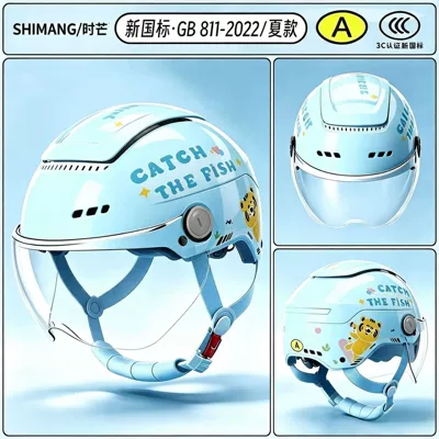 Motosiklet kaskı (dəbilqə), 3C certified, suitable for all seasons - summer-editionsky-blue-fish-catching-tiger-high-definition-short-lens-0-sense-skylight-multi-hole-ventilation-adjustable-head-circumference