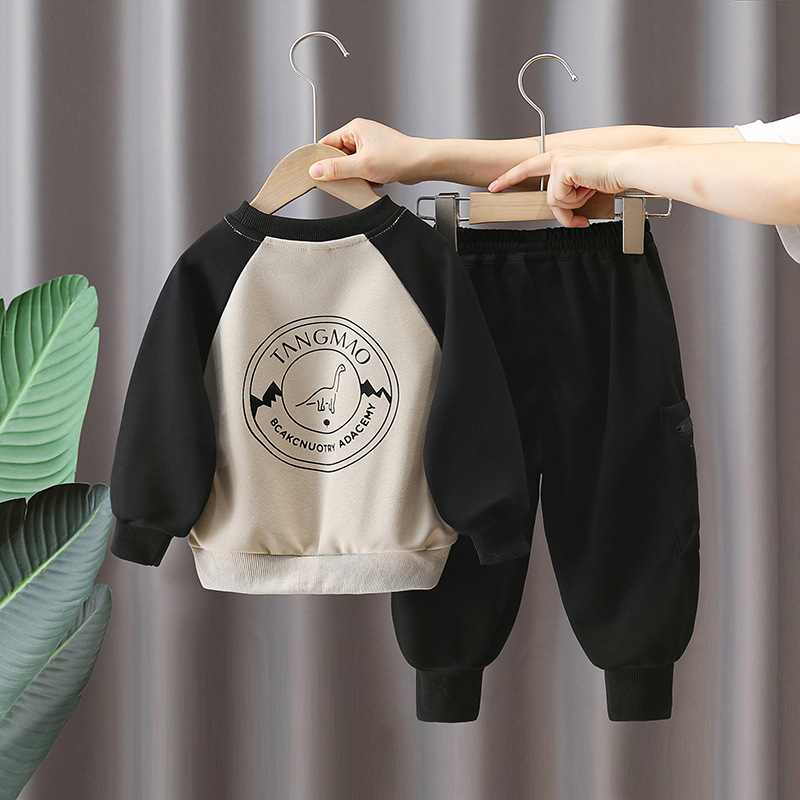 6080 traje de otoño para niños 2024 nuevo suéter de manga raglán estampado para niños de dos piezas de primavera y otoño para bebés