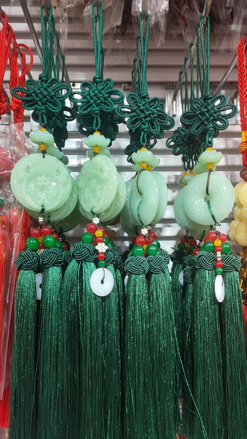 Green Jade Access Ping An Buckle Pixiu Buddha Car Pendant Tassel Chinese Knot Car Car Fu Decoration Supplies