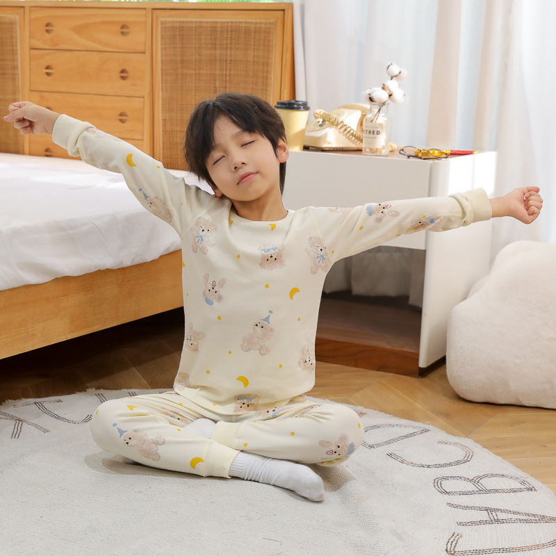 儿童保暖内衣天丝棉男童秋衣秋裤套装小女孩打底睡衣宝宝家居服冬|undefined