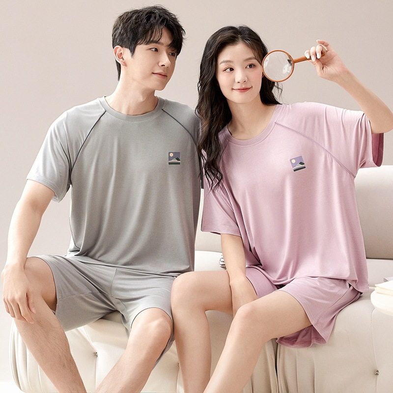 Couple's Pajamas with Chest Pad Summer Modal Short-sleeved Thin Loose plus size Women's Men's Outwear Couple's Pajamas with Chest Pad Summer Modal Short-sleeved Thin Loose plus size Women's Men's Outwear