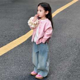 女童毛衣彩点开衫韩版新款针织宝宝洋气宽松外套休闲时髦上衣外穿