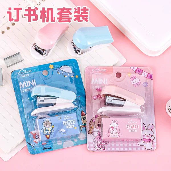 Mini Stapler Student Cartoon Portable Test Paper Binding Machine Multifunctional Small Stationery Stapler Set