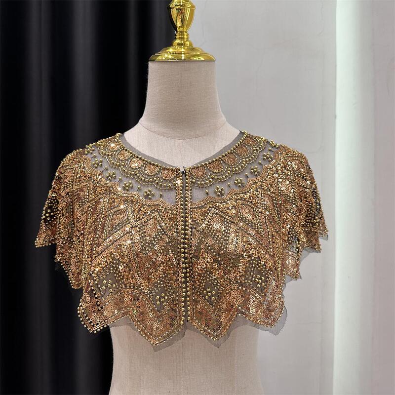 New Style Shawl Women's Sequin Beaded Sequin Short Waistcoat Dress European and American Retro Evening Gold Dress Outer Wear