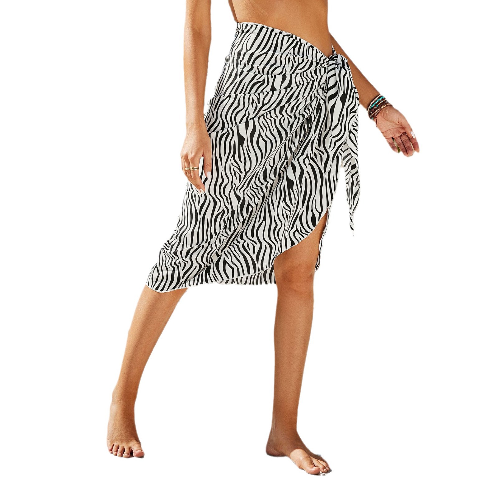 Vestido playero estilo europeo y americano con estampado de cebra, estilo fresco, talla única, con lazo, para el comercio exterior 2024 image 5