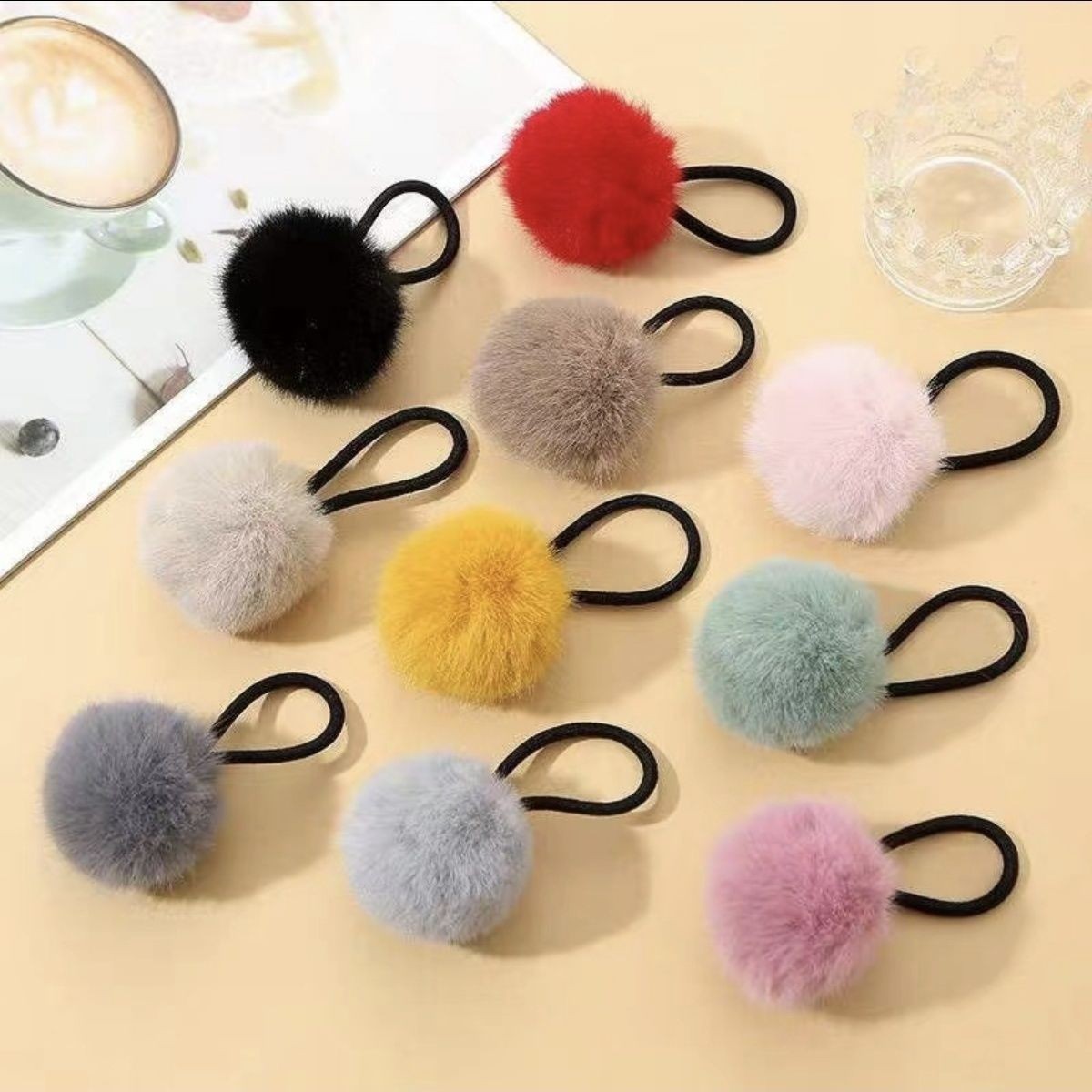 크리 에이 티브 패션 모피 공 헤어 밴드 폴리 에스터 모피 공 DIY 쥬얼리 모피 플러시 공 고무 밴드 헤어 밴드 머리 장식 도매