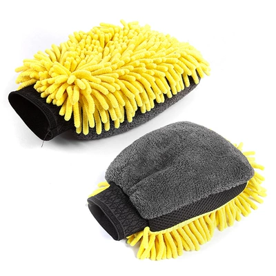 Car Chenille Car Wash Gloves Car cleaning tools - coral-velvet-yellow-waterproof-lining