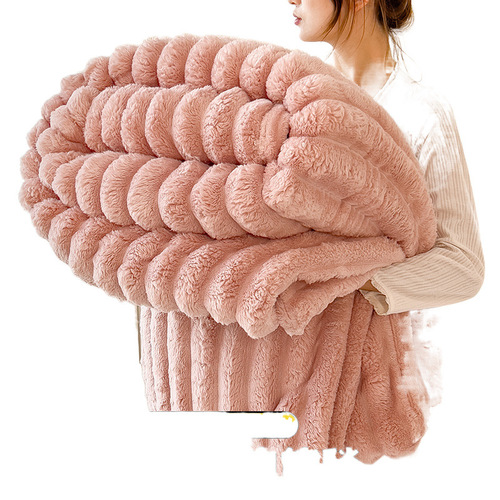 Cross-border foreign trade imitation rabbit fur plush blanket shawl blanket napkin blanket cover blanket all seasons thick striped cut flower fur