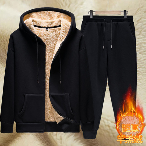 Winter Lamb Fleece Set Men's Padded Thick Casual Sport Pants New Loose Autumn/Winter Warm Jacket