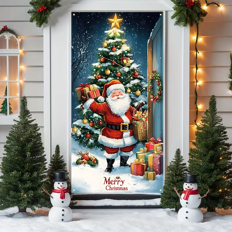 Cross-Border Christmas Door Cover Holiday Party Decoration Atmosphere Background Cloth Hanging Cloth Foreign Trade Flag Wholesale Door Curtain Hanging Cloth