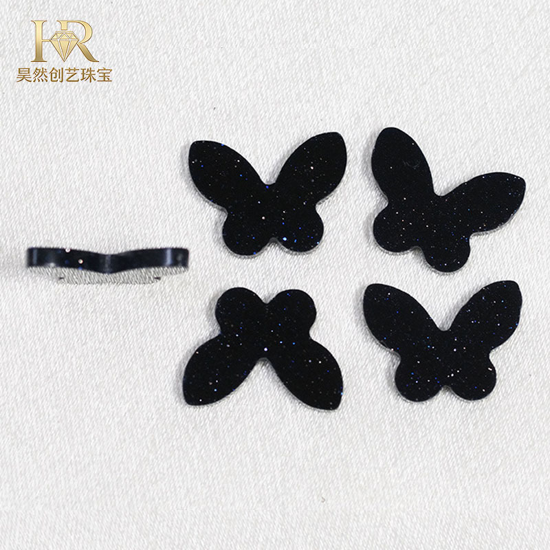 Factory Direct Sales Cross-Border Blue Sandstone Butterfly Double-Sided Loose Stone DIY Jewelry Pendant Flat Earrings Bracelet Accessories