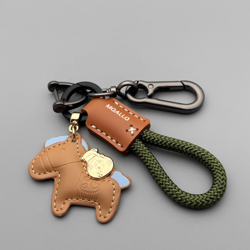 Get Rich Immediately Handmade Cow Leather Car Keychain Pendant Exquisite Simple Stylish Male and Female Couple Key Chain Rope